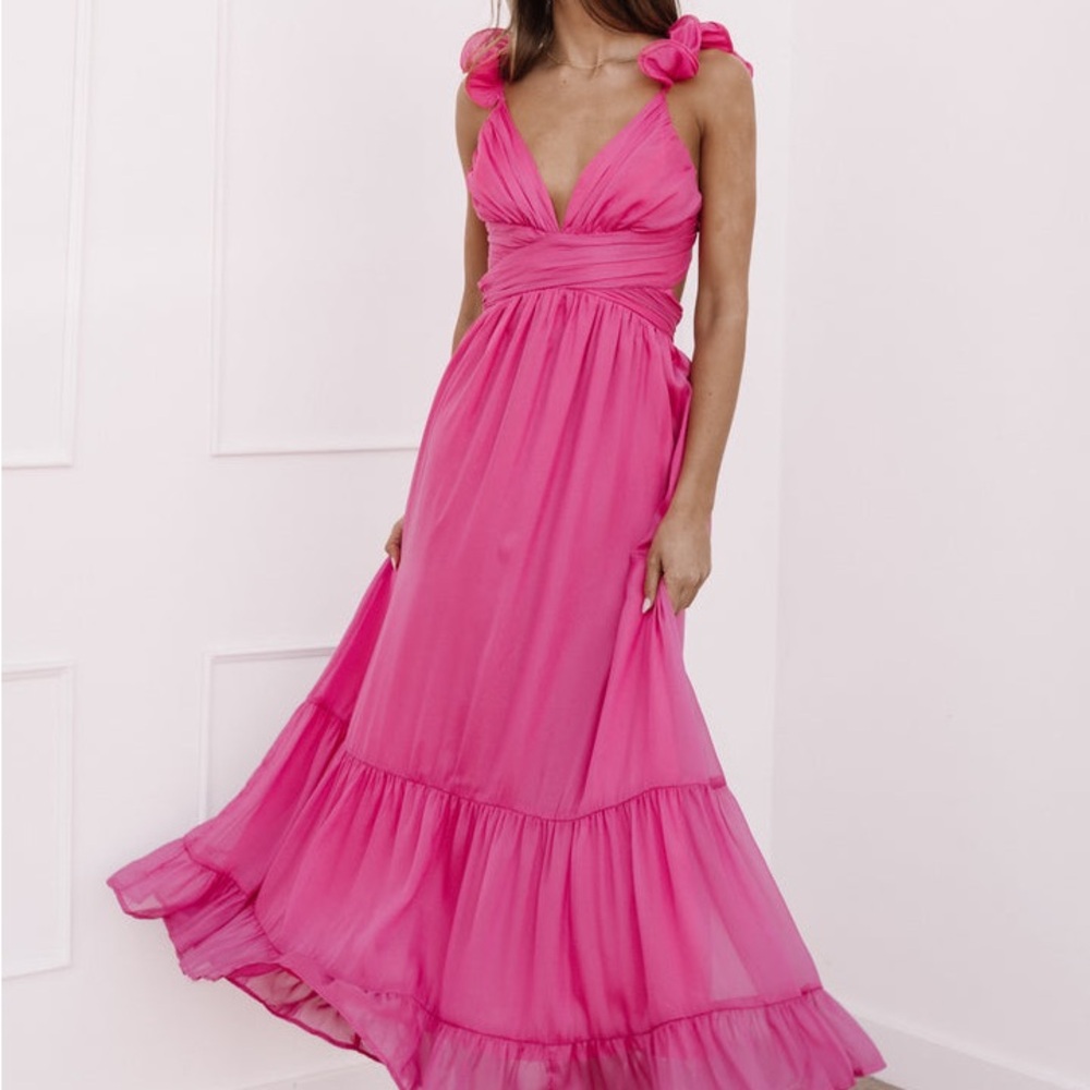 Petal & Pup Hot Pink Maxi Dress with Ruffled Straps